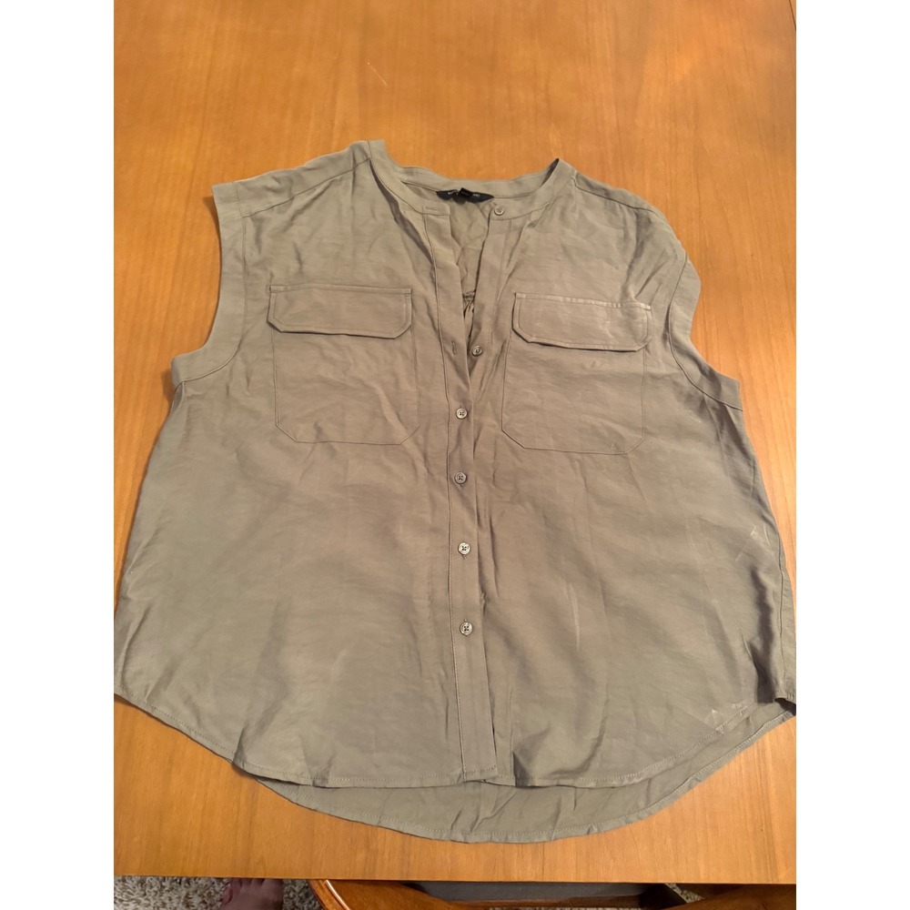 Banana Republic Petite Olive Green Sleeveless Button Up Blouse‎ Shirt Top